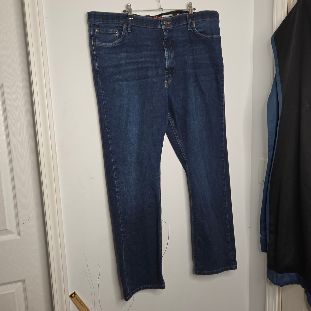 Wrangler Performance Series Mens Regular Fit Dark Wash Blue Jeans 44x32
